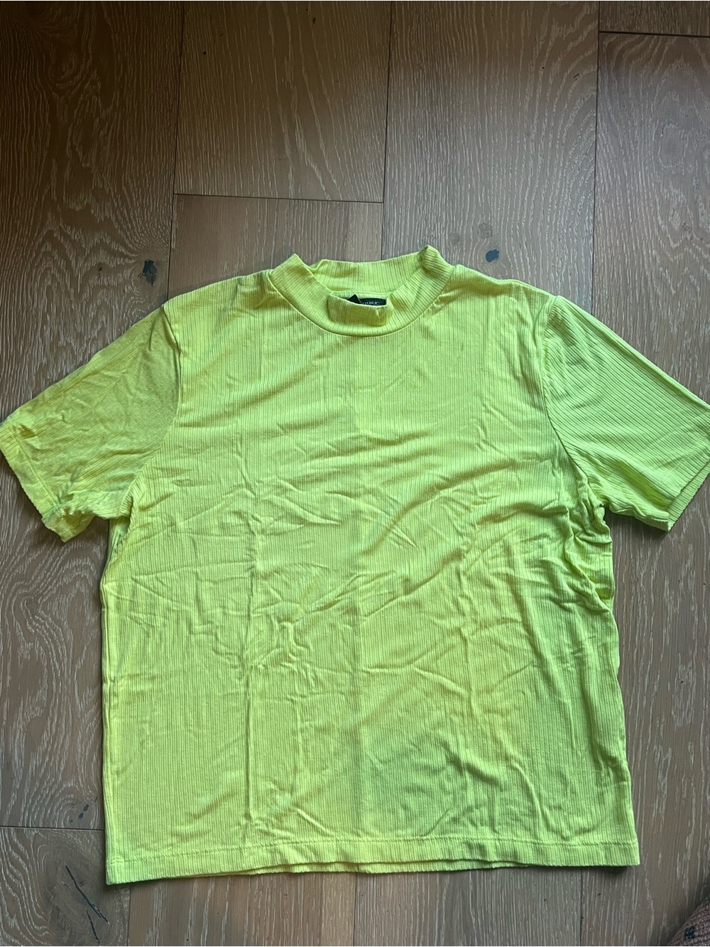 Banana Republic Neon Yellow Ribbed Mock Neck Tee Sz M Stretch Knit